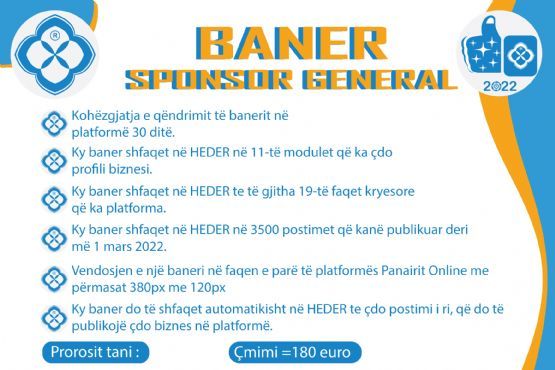 Baner online per SPONSOR GENERAL në faqen e parë të platformës Panairi Online. 